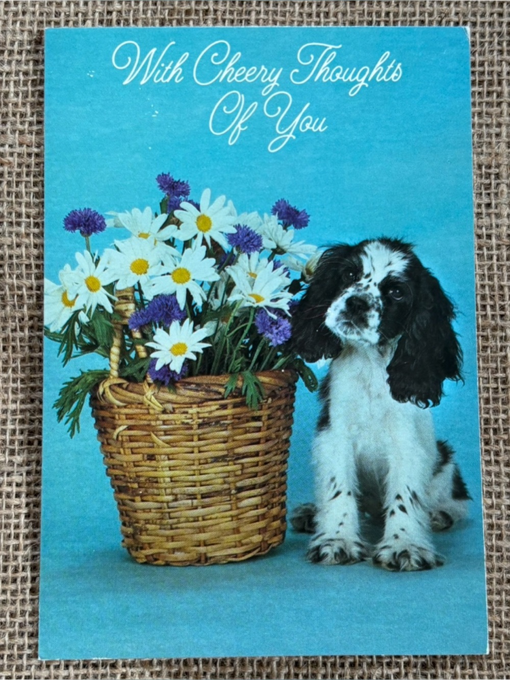 Vintage Hallmark Cocker Spaniel Puppy Dog Basket Of Flowers Thinking Of You Card
